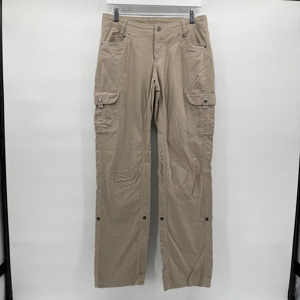 KUHL Cargo Hiking Pants Womens 8 Long Khaki Utility Tan Roll Up Stretch Outdoor